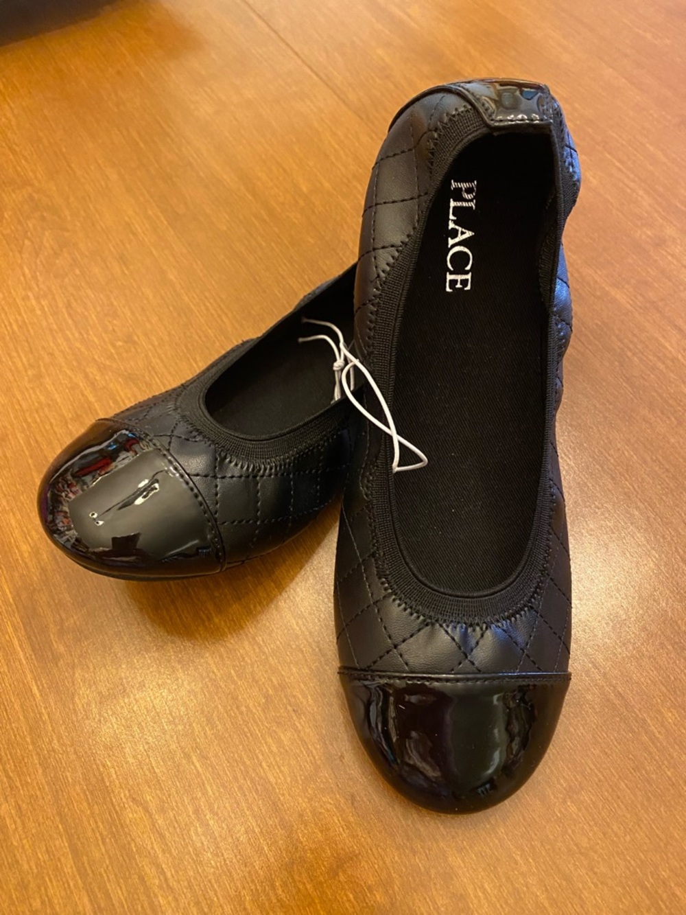 The Children's Place Black Quilted Patent Cap-Toe Ballet Flats